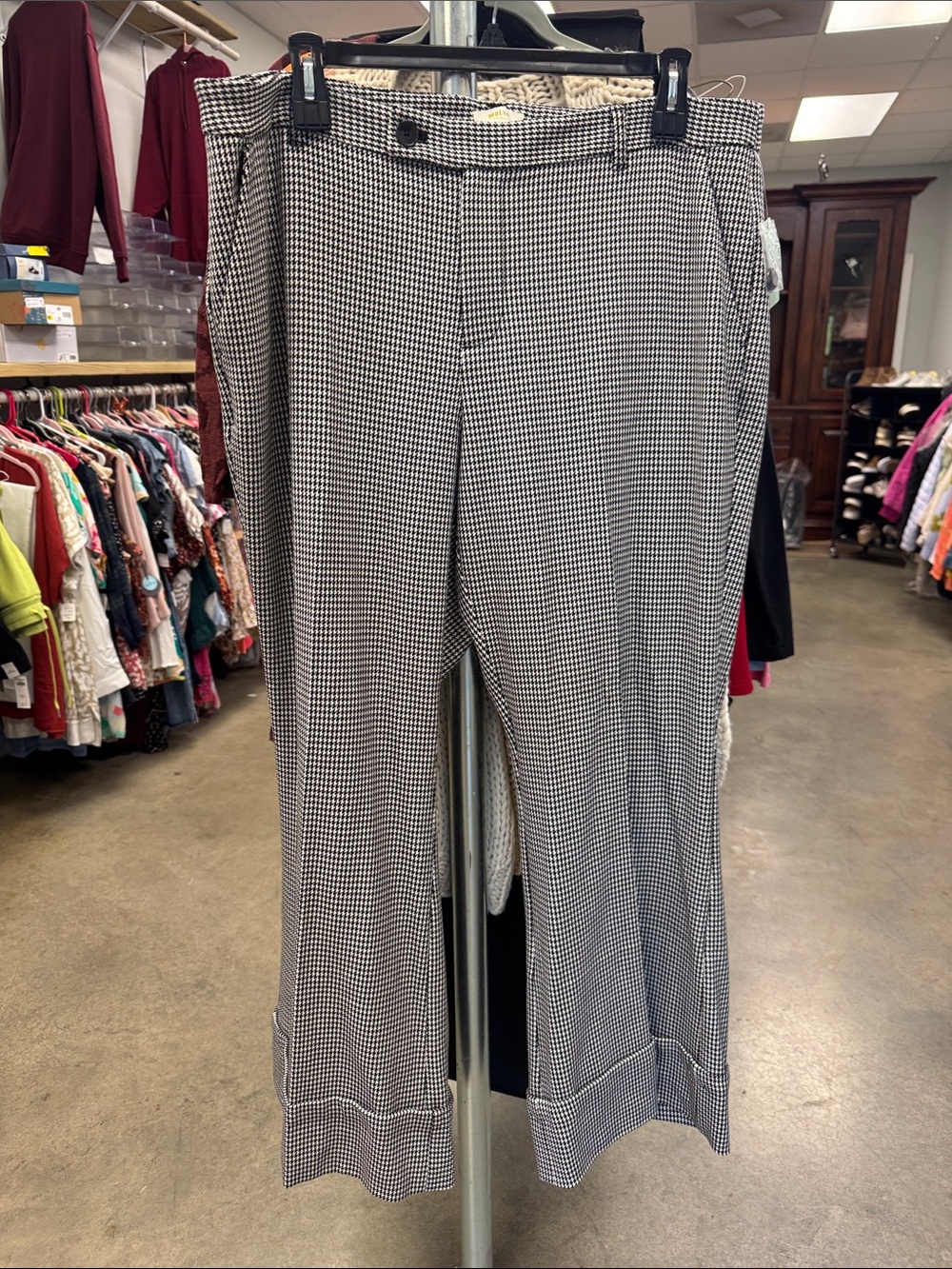 Maeve Black & White Houndstooth Boot Cut Pants